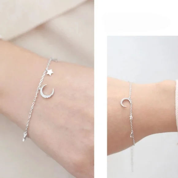 S925 sterling silver crescent moon stars bracelet - Picture 4 of 8